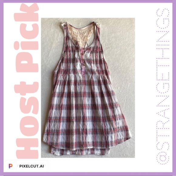Free People Tops - FREE PEOPLE Plaid Crochet Racerback Top Size 2